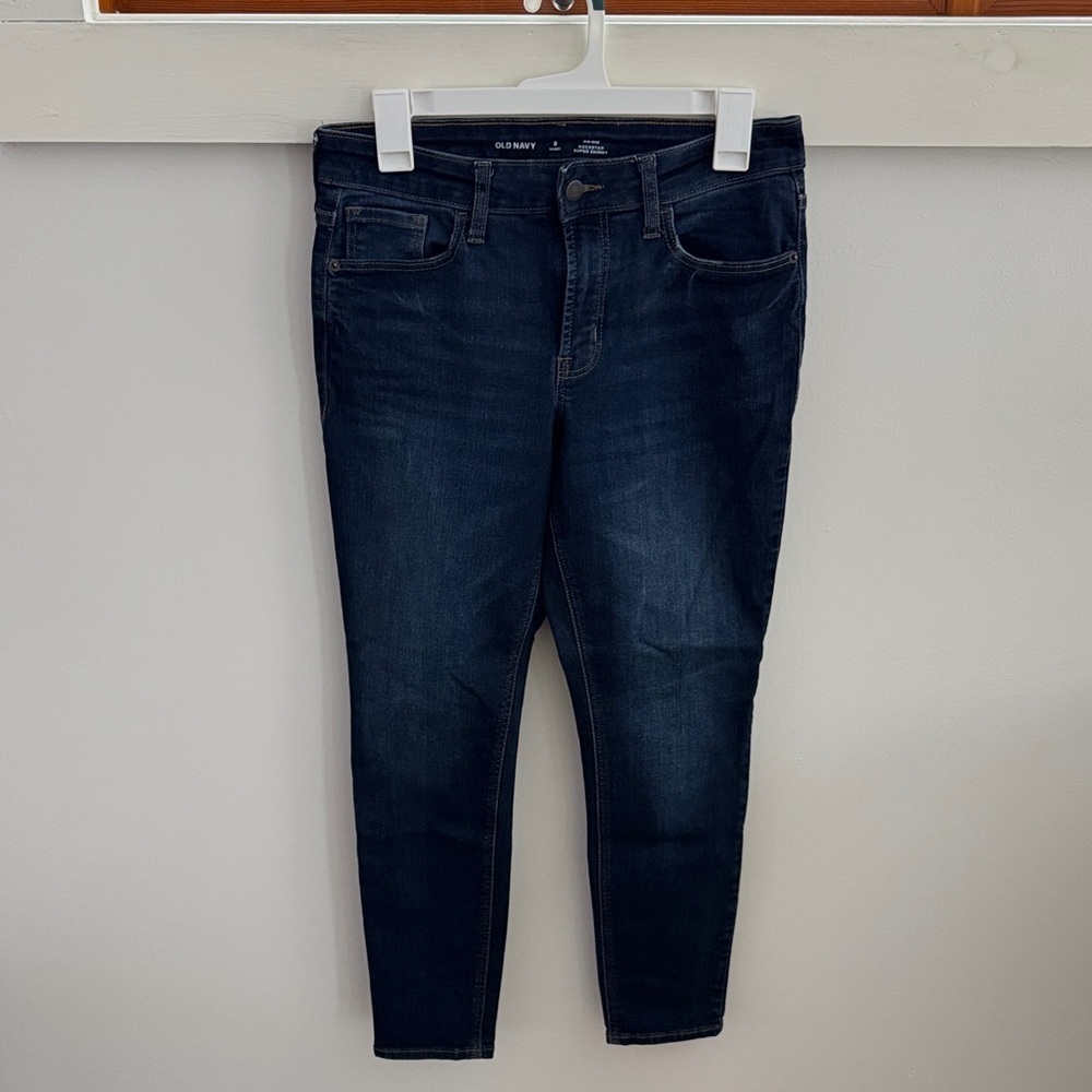 Old Navy Rockstar Super Skinny Jeans Mid Rise Dark Wash Stretch Denim Size 8